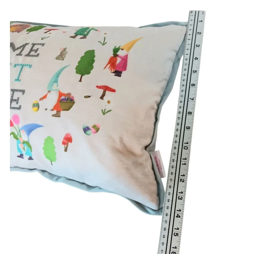 Isaac Mizrahi Gnome Sweet Gnome Feather Pillow Spring Easter Flowers Mushrooms